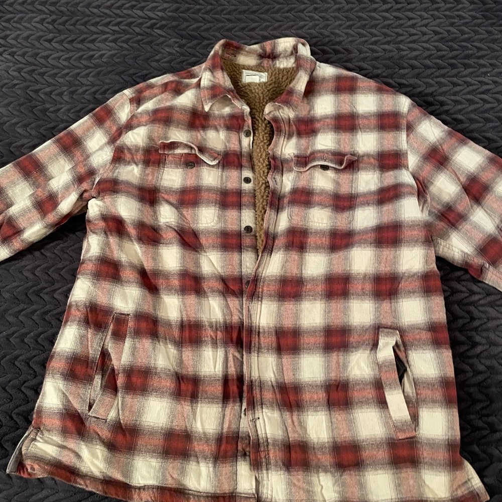 Field & Stream Men's Red and White Plaid lined flannel Jacket